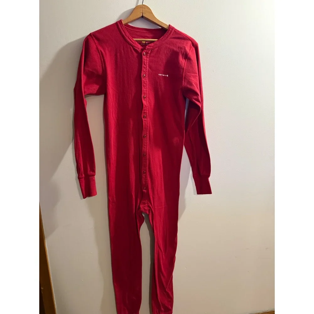 Carhartt Mens Red Long Sleeve Union Suit Thermal Base Layer One Piece Size M